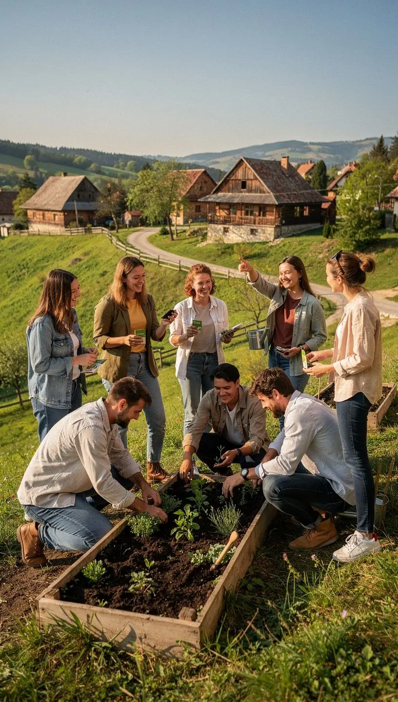 Grup divers de persoane din comunitate discutând idei și perspective locale într-un cadru colaborativ.