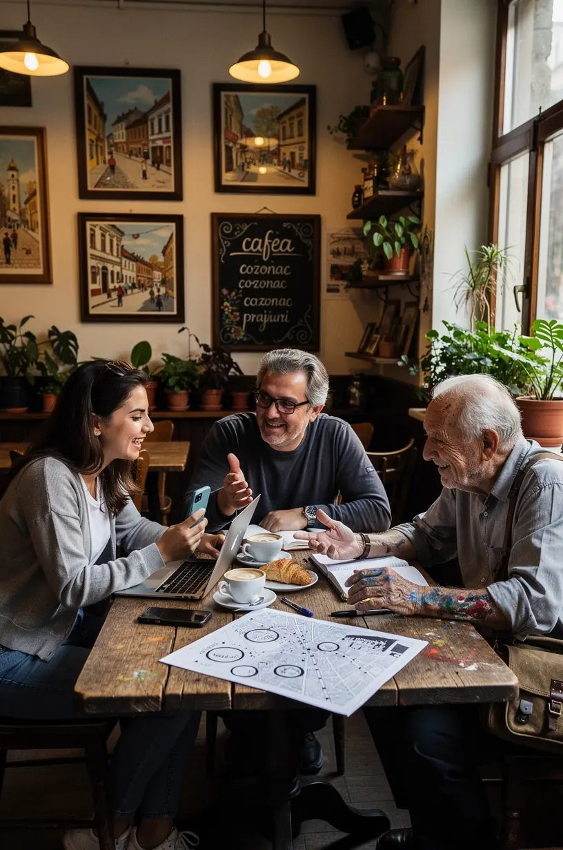 Oameni din comunitate discutând idei și împărtășind cunoștințe practice pentru dezvoltarea locală.